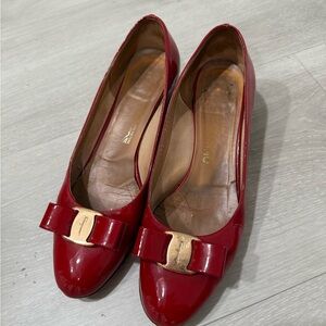 Salvatore Ferragamo Red Flats with Gold Bow